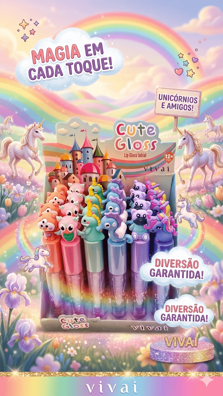 Lip Gloss Vivai Cute Gloss – Brilho Divertido com Personagens